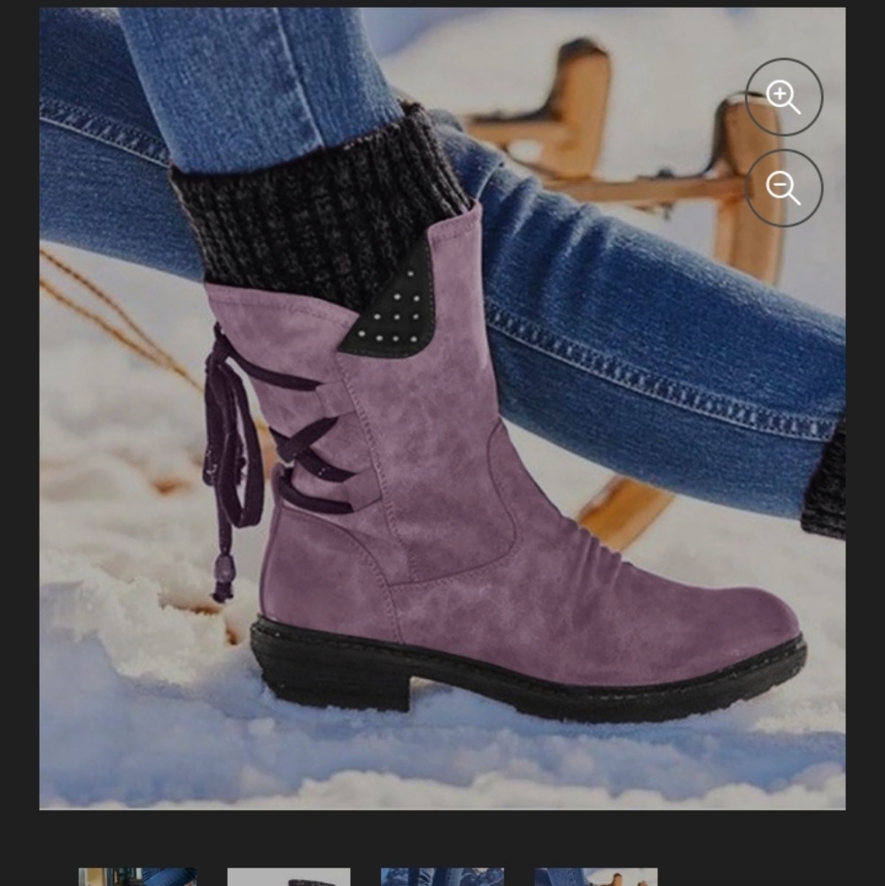 PAOTMBU Purple Sock Lined Moto Boots 36